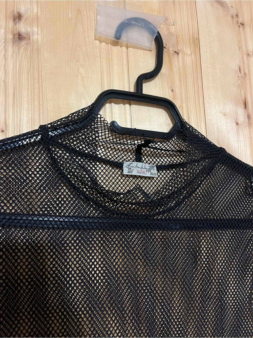 Free People Black Mesh Long-Sleeve Crew Neck Top